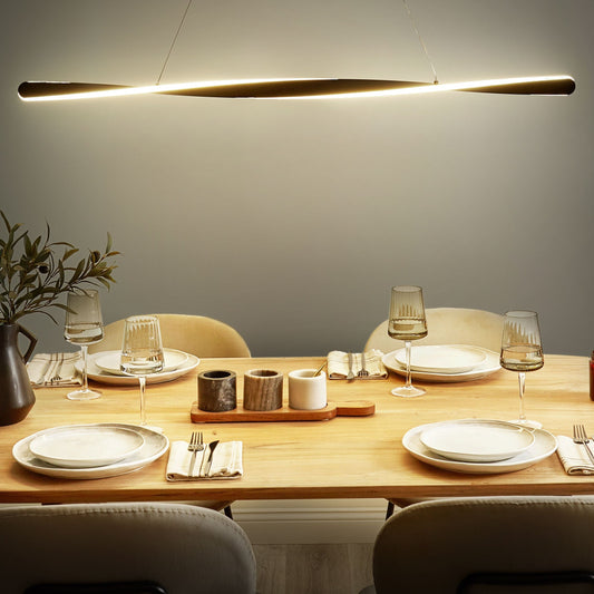 Pendant Lamp Black Metal Integrated LED Twisted Wave Modern Hanging Light