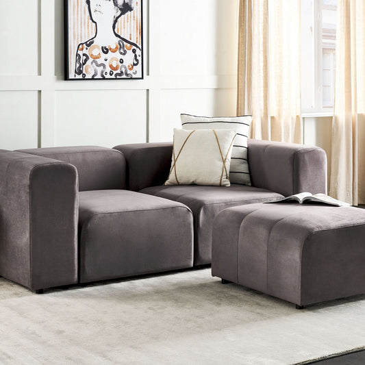 Dark Grey Velvet Ottoman Footstool Minimalist
