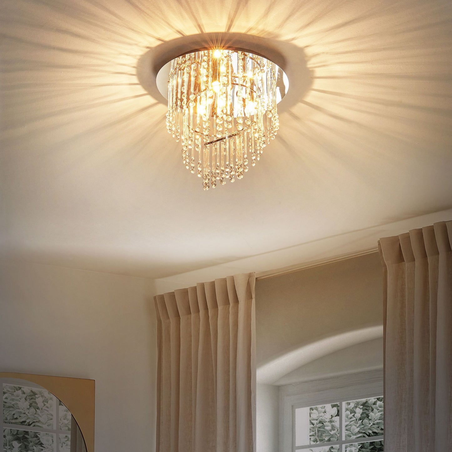 Lighting Chandelier Silver Chrome Finish 35cm Glass Crystals Pendant With Polished Metal Frame