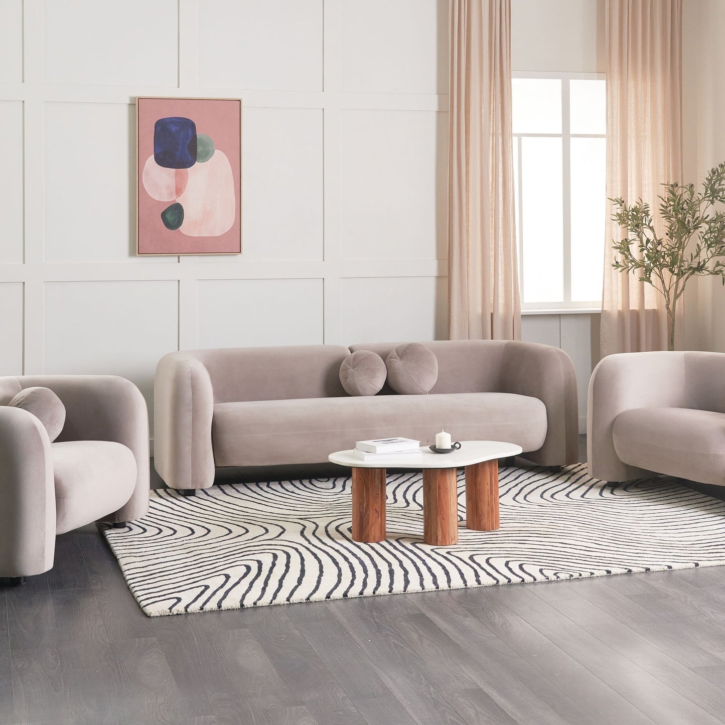 Home Velvet 5 Seater Taupe Sofa Armchair Set