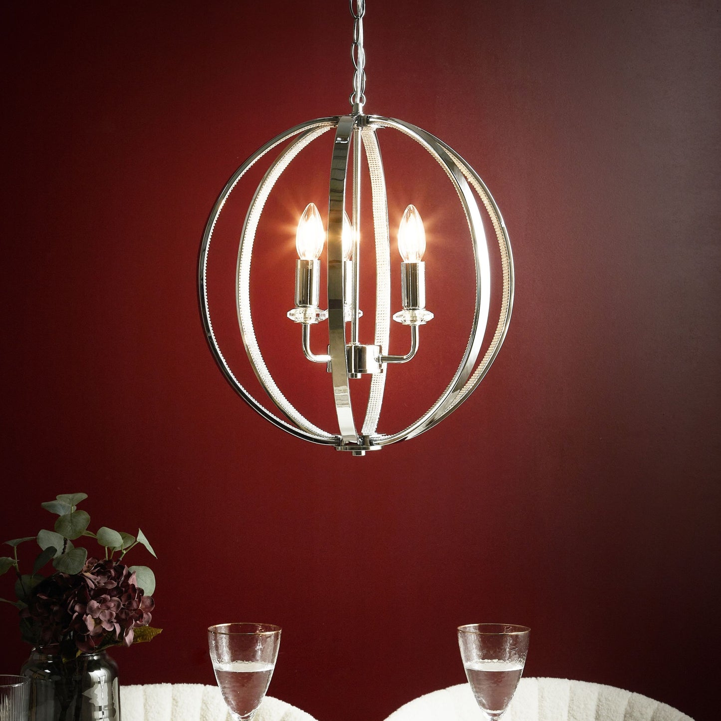 Chandelier Chrome Pendant Lamp With Crystal Accents