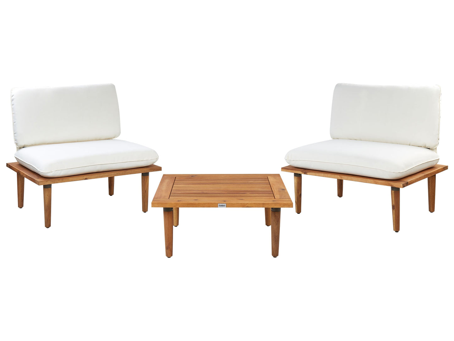 Acacia Wood Garden Sofa Set With Off White Cushions Modern Outdoor 2 Seater Armchairs And Table