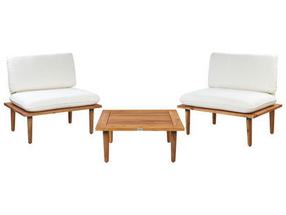 Acacia Wood Garden Sofa Set With Off White Cushions Modern Outdoor 2 Seater Armchairs And Table