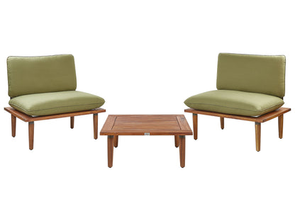 Olive Green Acacia Wood 2 Seat Sofa Set With Table