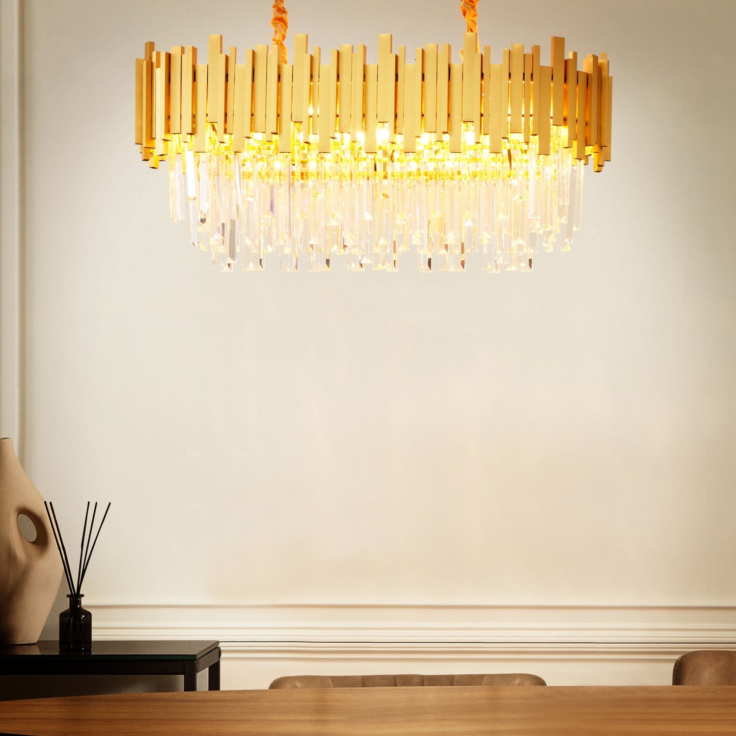 Chandelier Gold Aluminium Ceiling Lamp With Crystals