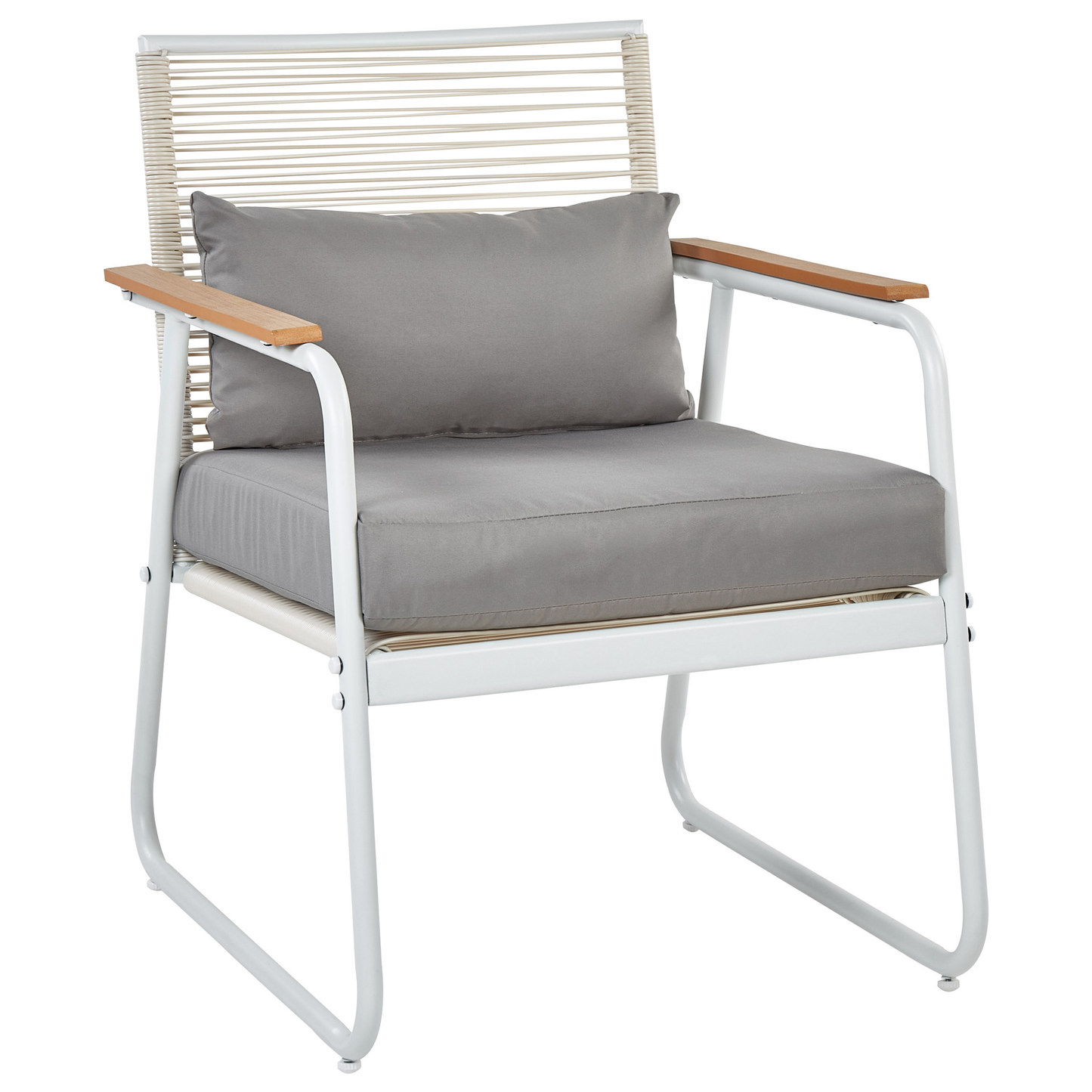 Garden Set White Steel Lounge Set 4 Seater With Grey Cushions Table