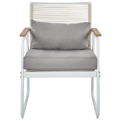 Garden Set White Steel Lounge Set 4 Seater With Grey Cushions Table