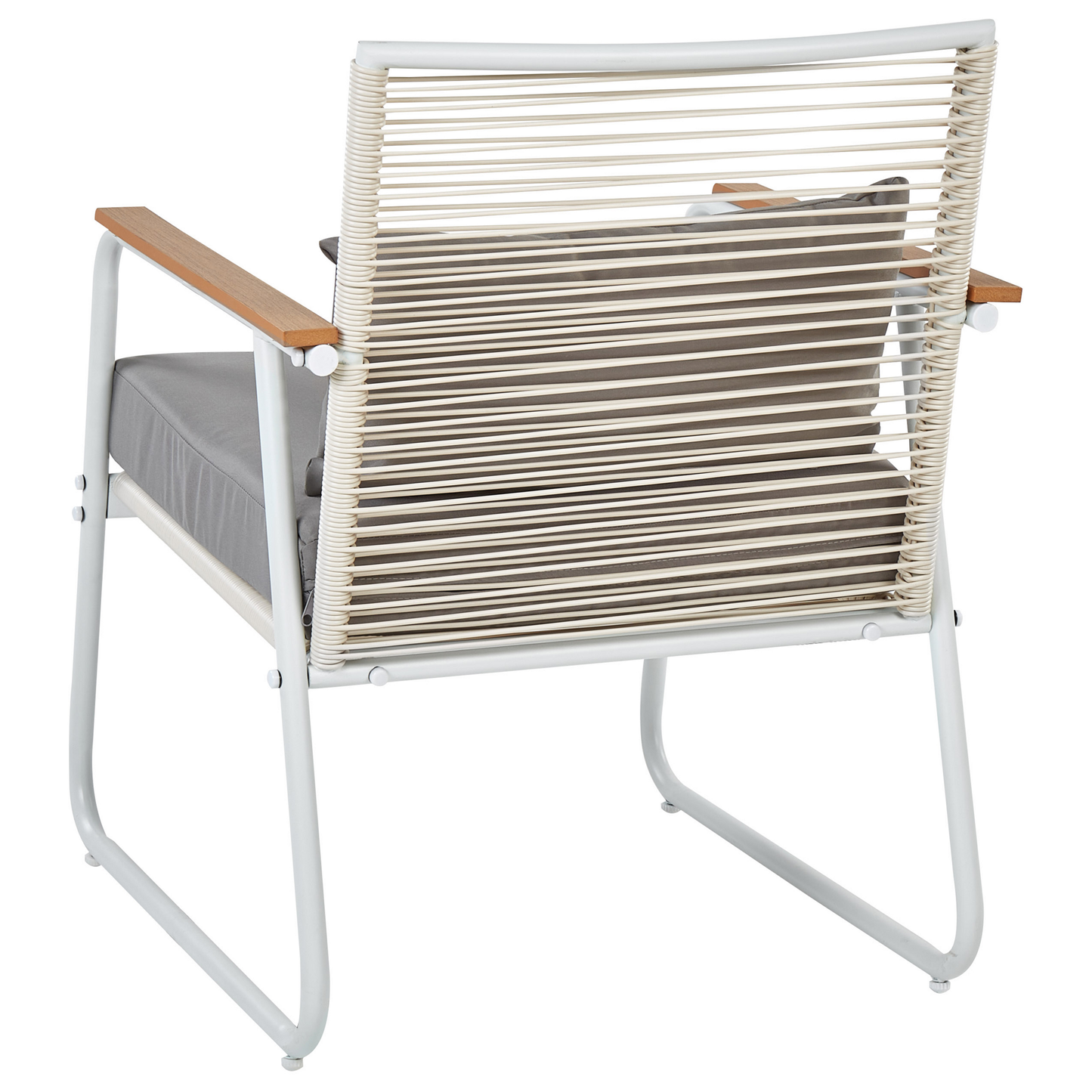 Garden Set White Steel Lounge Set 4 Seater With Grey Cushions Table