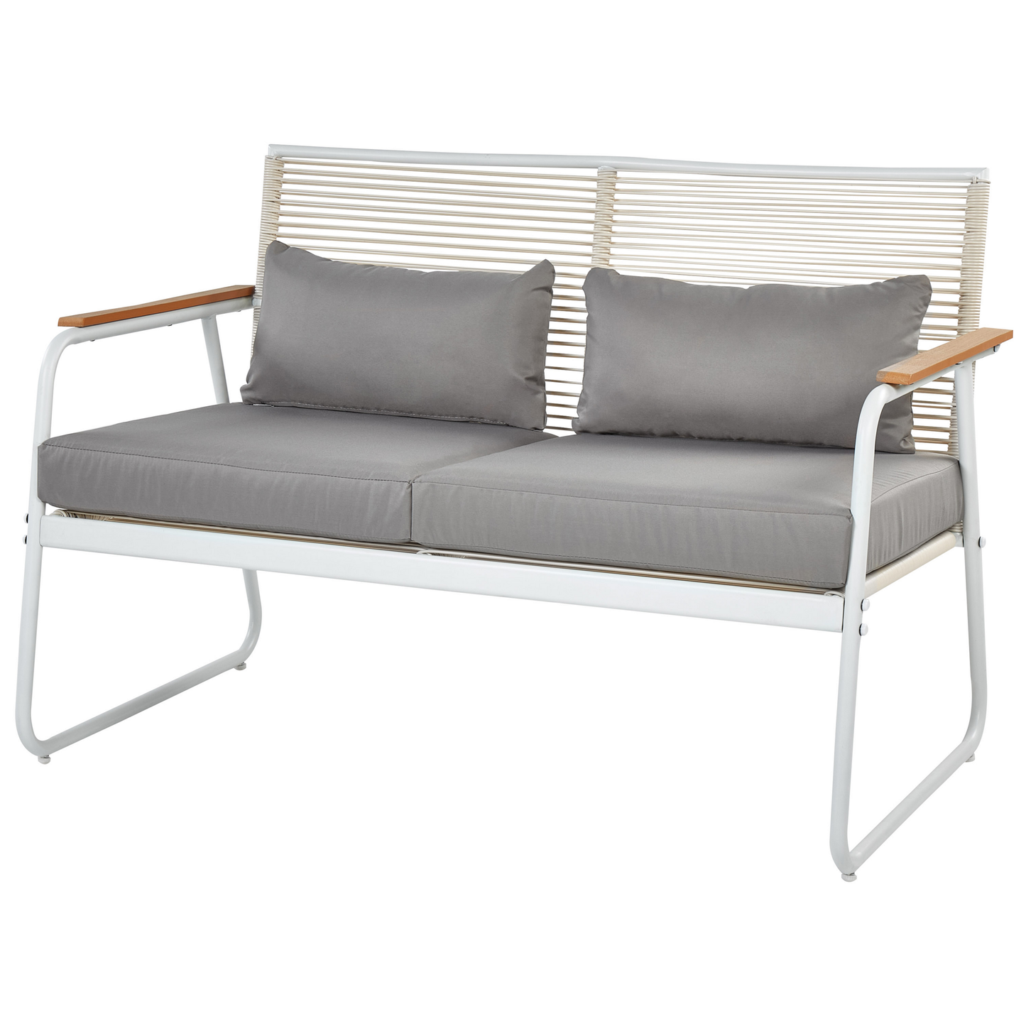 Garden Set White Steel Lounge Set 4 Seater With Grey Cushions Table