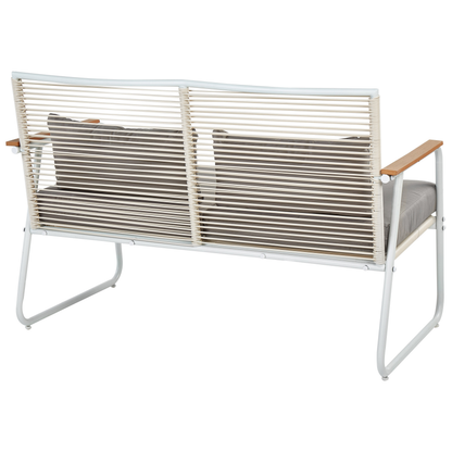 Garden Set White Steel Lounge Set 4 Seater With Grey Cushions Table