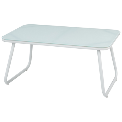 Garden Set White Steel Lounge Set 4 Seater With Grey Cushions Table