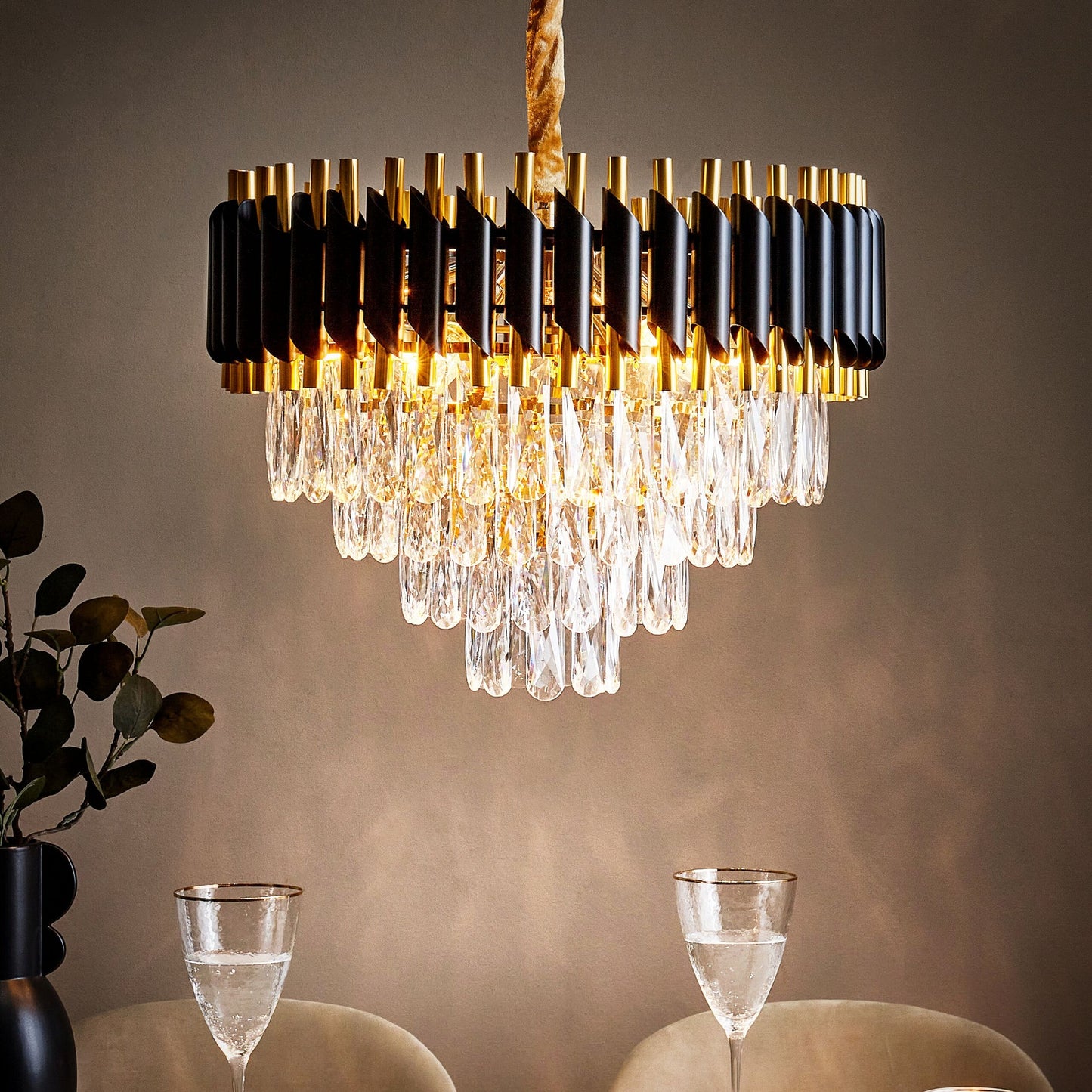 Chandelier Gold Black Iron Pendant With Crystals