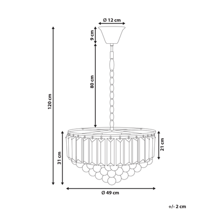 Chandelier Gold Metal 49cm Crystal Pendant Lamp