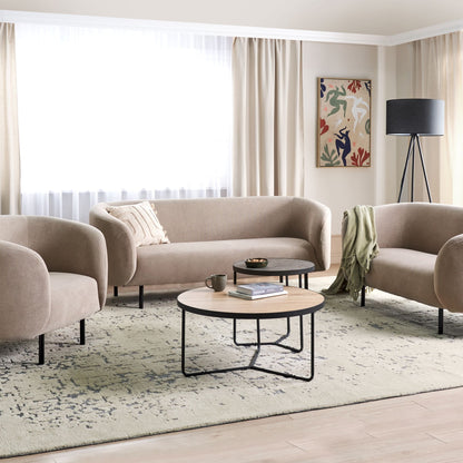 Taupe Polyester Sofa Set 3 Seater Loveseat Black Legs