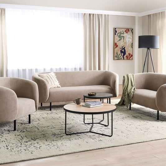 Taupe Polyester Sofa Set 3 Seater Loveseat Black Legs