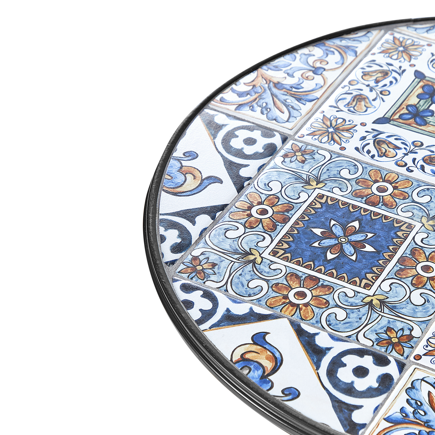 Garden Luxe Black Metal Garden Bistro Table 60cm Mosaic Tile Top Vintage Outdoor