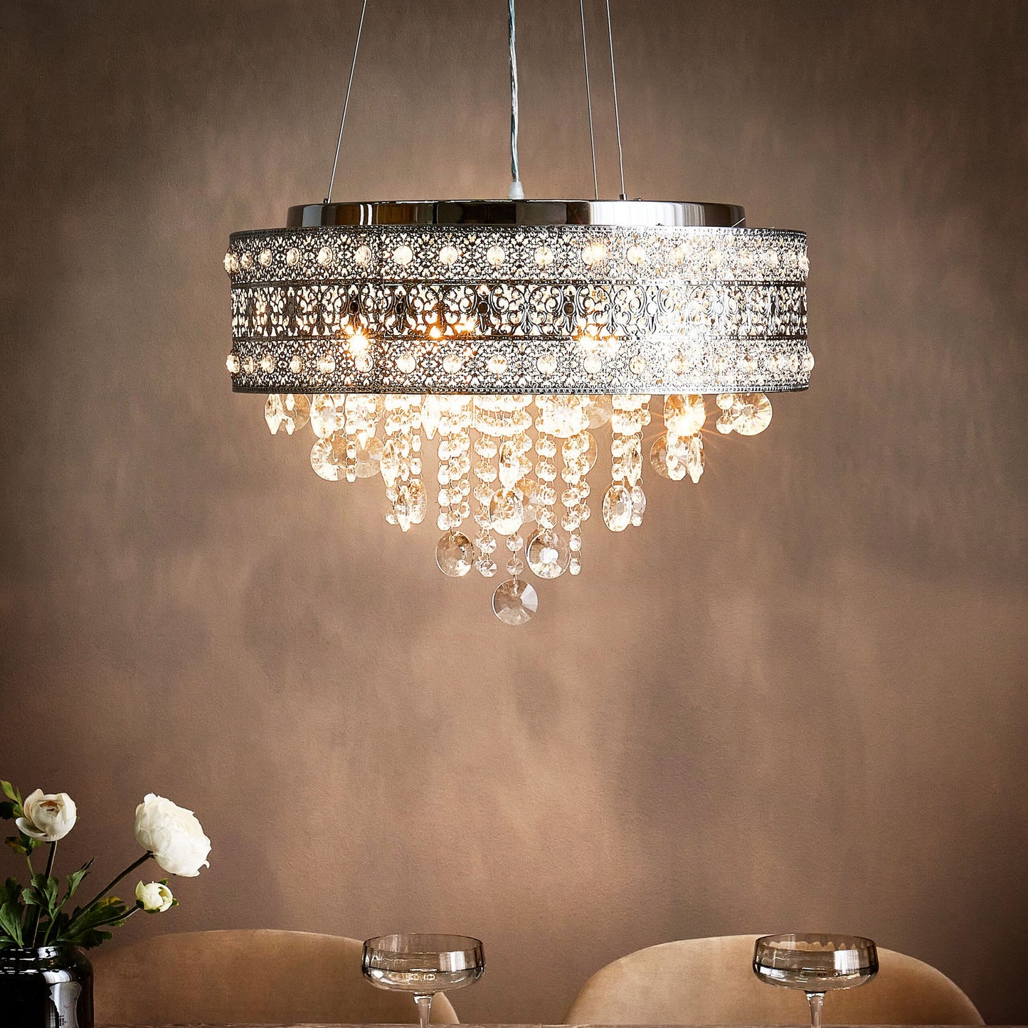 Lighting Crystal Chandelier Silver Chrome Finish Pendant Lamp