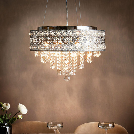 Lighting Crystal Chandelier Silver Chrome Finish Pendant Lamp