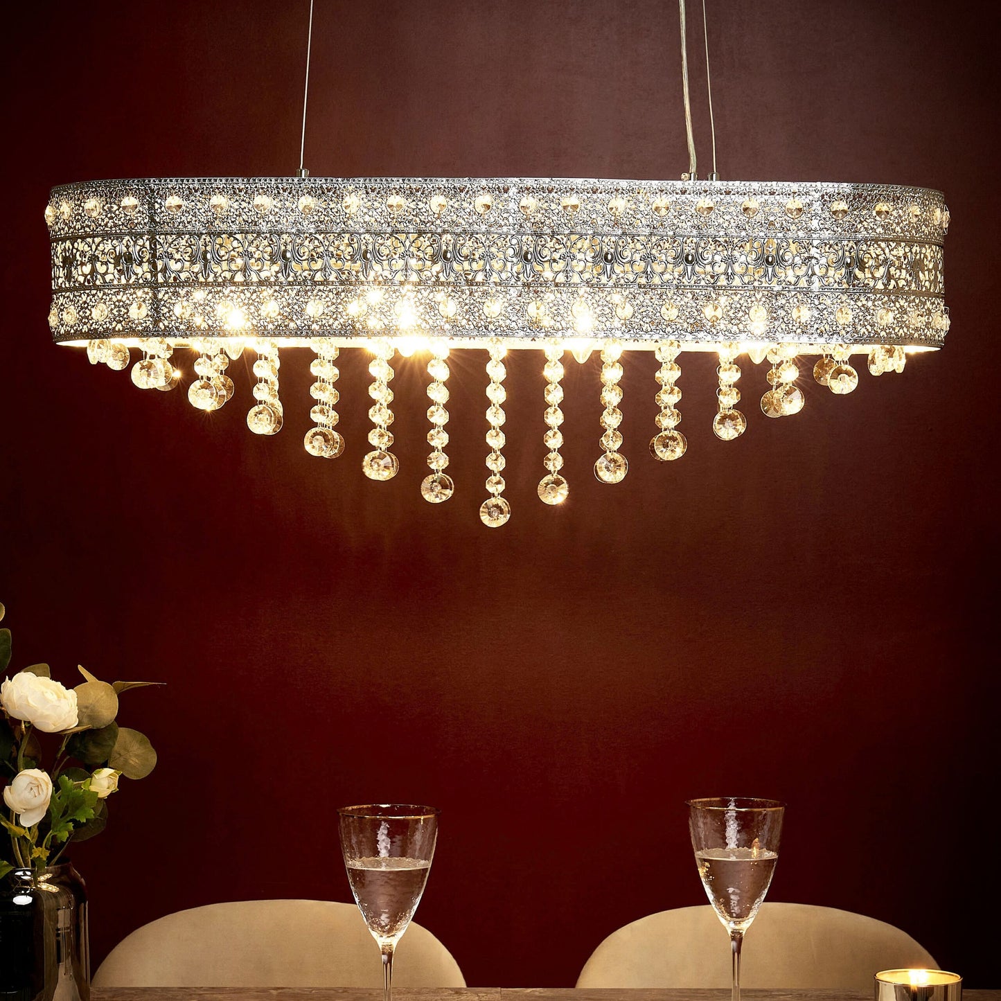 Chandelier Chrome Finish With Crystals For Living Room