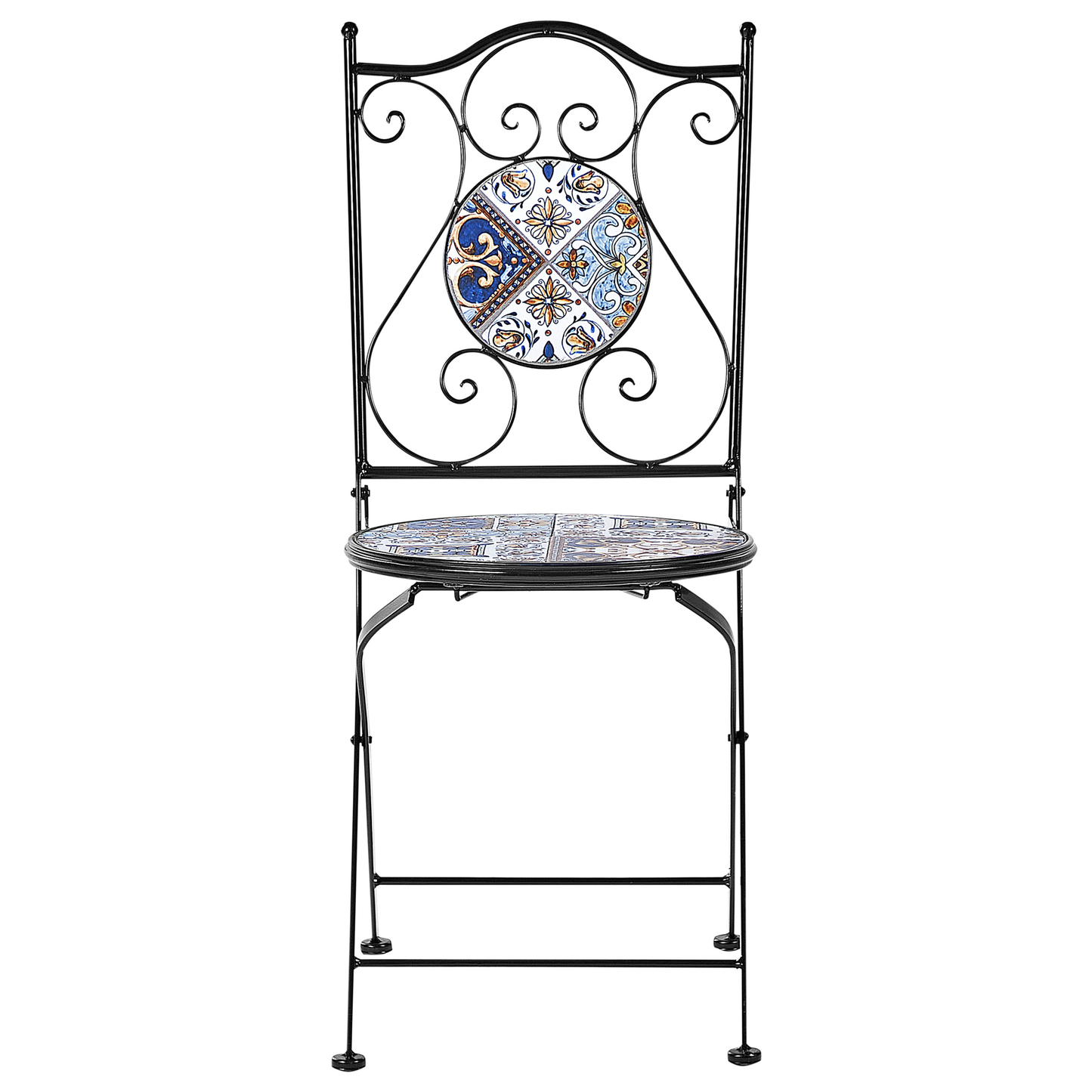 Set Of 2 Folding Black Metal Mosaic Patio Chairs