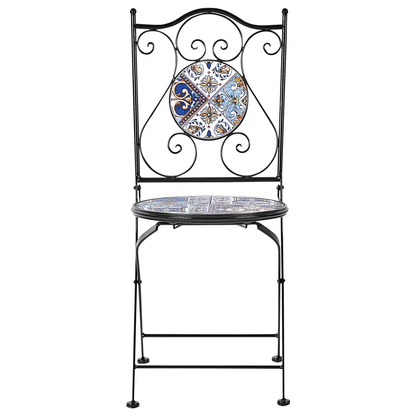 Set Of 2 Folding Black Metal Mosaic Patio Chairs