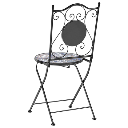 Set Of 2 Folding Black Metal Mosaic Patio Chairs