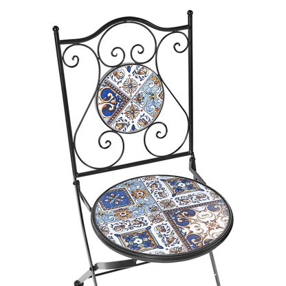 Vintage Outdoor Bistro Set Black Metal with Mosaic Tiles