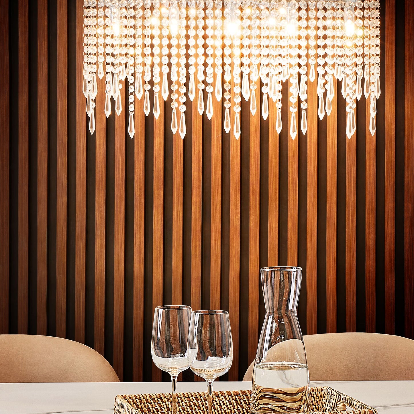 Crystal Chandelier Chrome Finish Adjustable Height