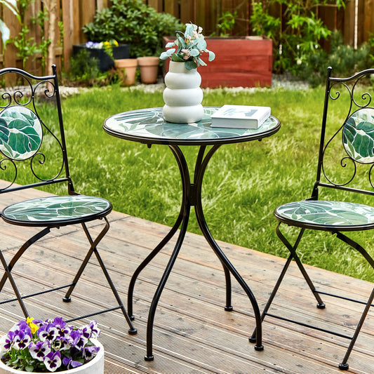 Garden Bistro Table Black Metal 60cm Green Mosaic