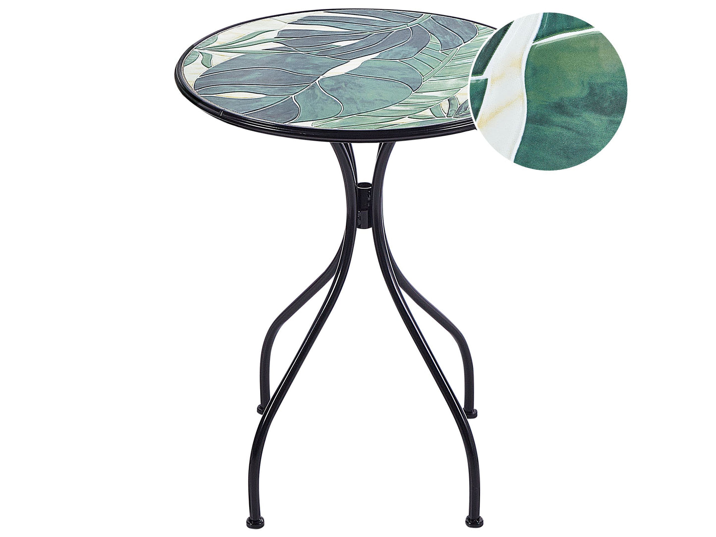 Garden Bistro Table Black Metal 60cm Green Mosaic