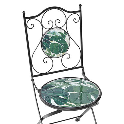 Set of 2 Black Metal Folding Garden Chairs With Green Mosaic Tiles