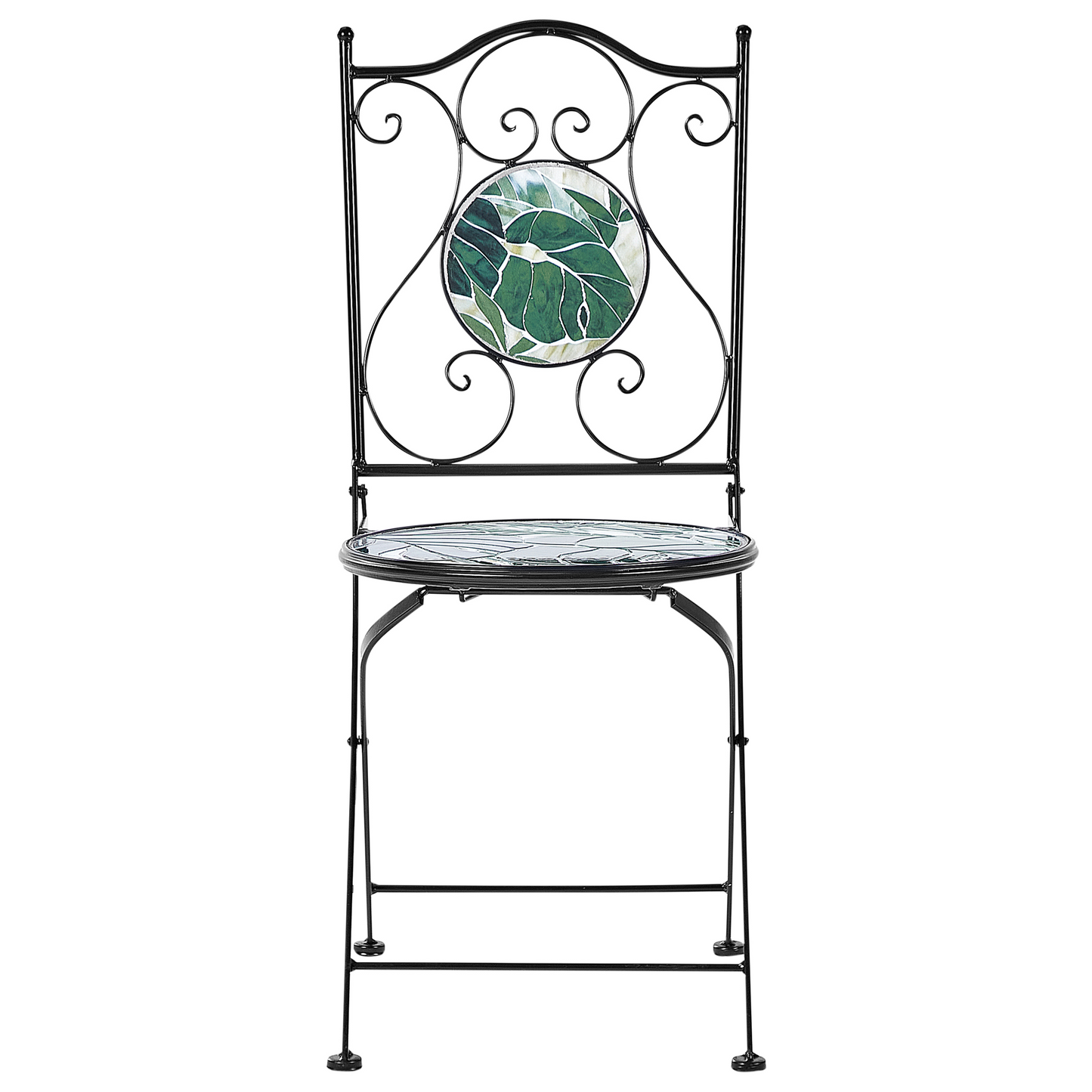 Vintage Green Mosaic Bistro Set In Black Iron Frame