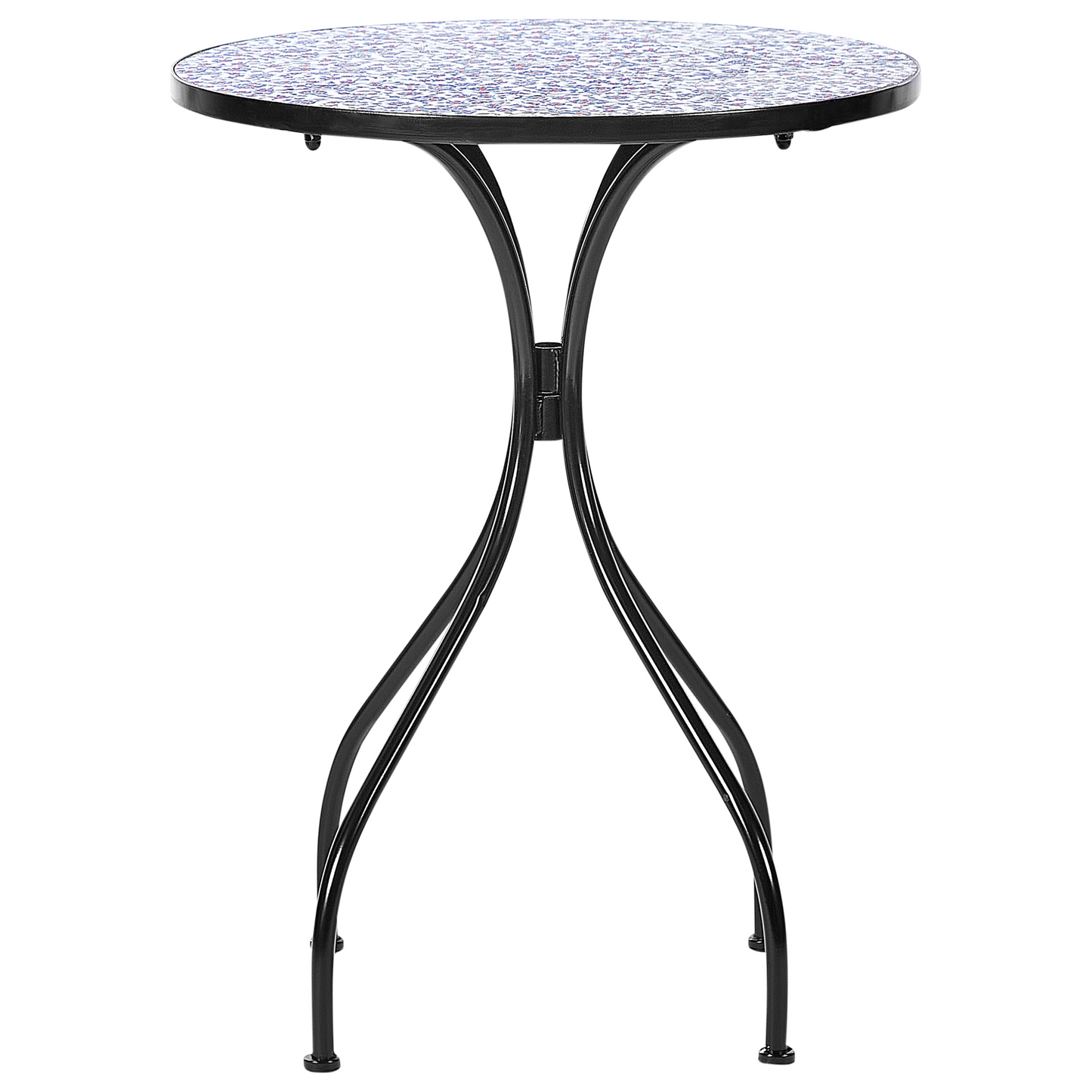 Vintage Garden Bistro Table Black Metal Frame 60cm Blue Mosaic Tiles Pattern Tabletop Outdoor