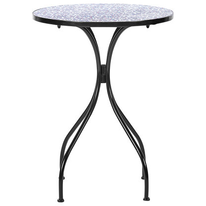 Vintage Garden Bistro Table Black Metal Frame 60cm Blue Mosaic Tiles Pattern Tabletop Outdoor