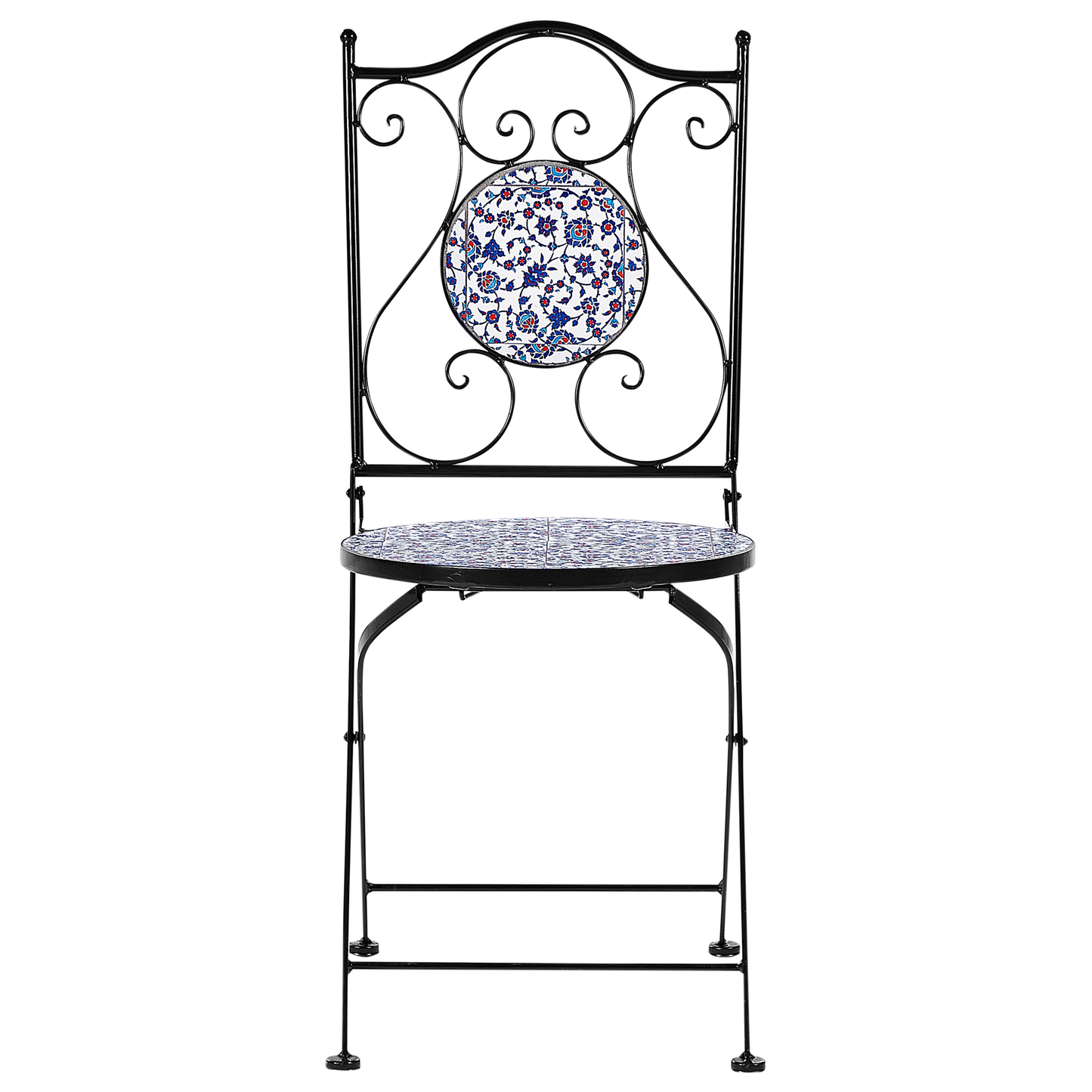 Set Of 2 Folding Garden Chairs Black Iron Frame BlueTiles