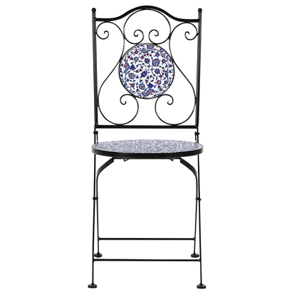 Set Of 2 Folding Garden Chairs Black Iron Frame BlueTiles