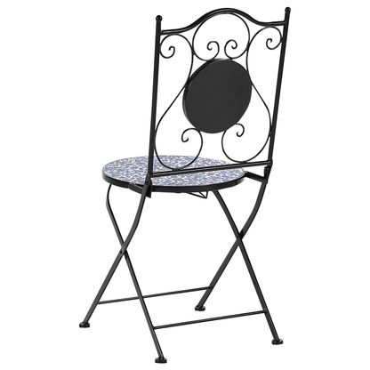 Set Of 2 Folding Garden Chairs Black Iron Frame BlueTiles