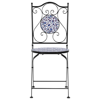 Garden Elegance Outdoor Bistro Set Black Metal Frame Blue Mosaic Tiles Vintage Style Table And Chairs
