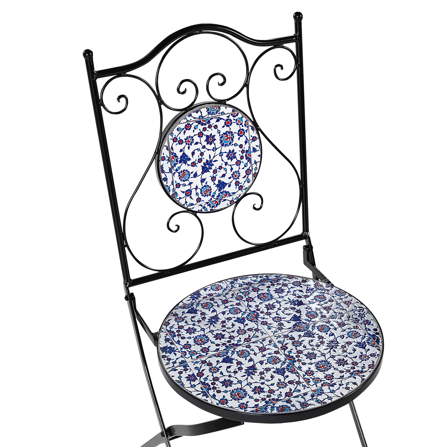 Garden Elegance Outdoor Bistro Set Black Metal Frame Blue Mosaic Tiles Vintage Style Table And Chairs