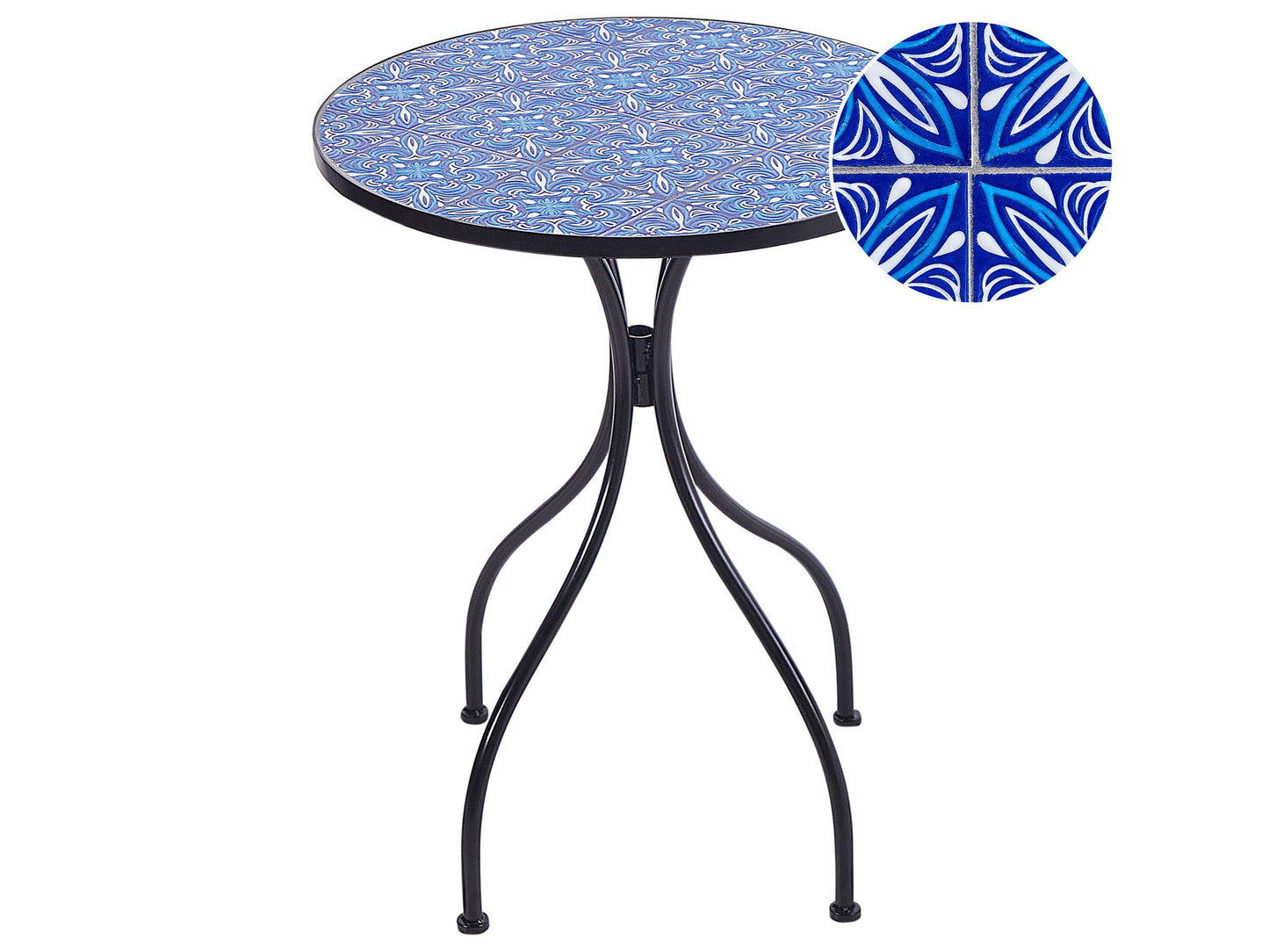 Vintage Bistro Table 60cm Black Metal Frame Blue Mosaic Top