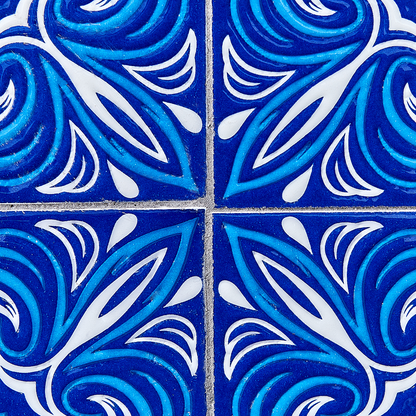 Vintage Bistro Table 60cm Black Metal Frame Blue Mosaic Top