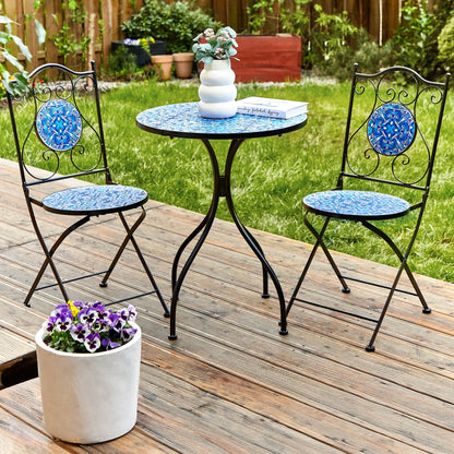 Noble Garden Folding Garden Chairs 2 Black Metal Blue Mosaic