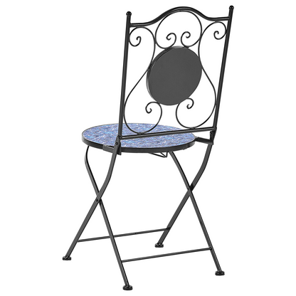Heritage Garden Bistro Set Black Metal Table And 2 Chairs Blue Mosaic