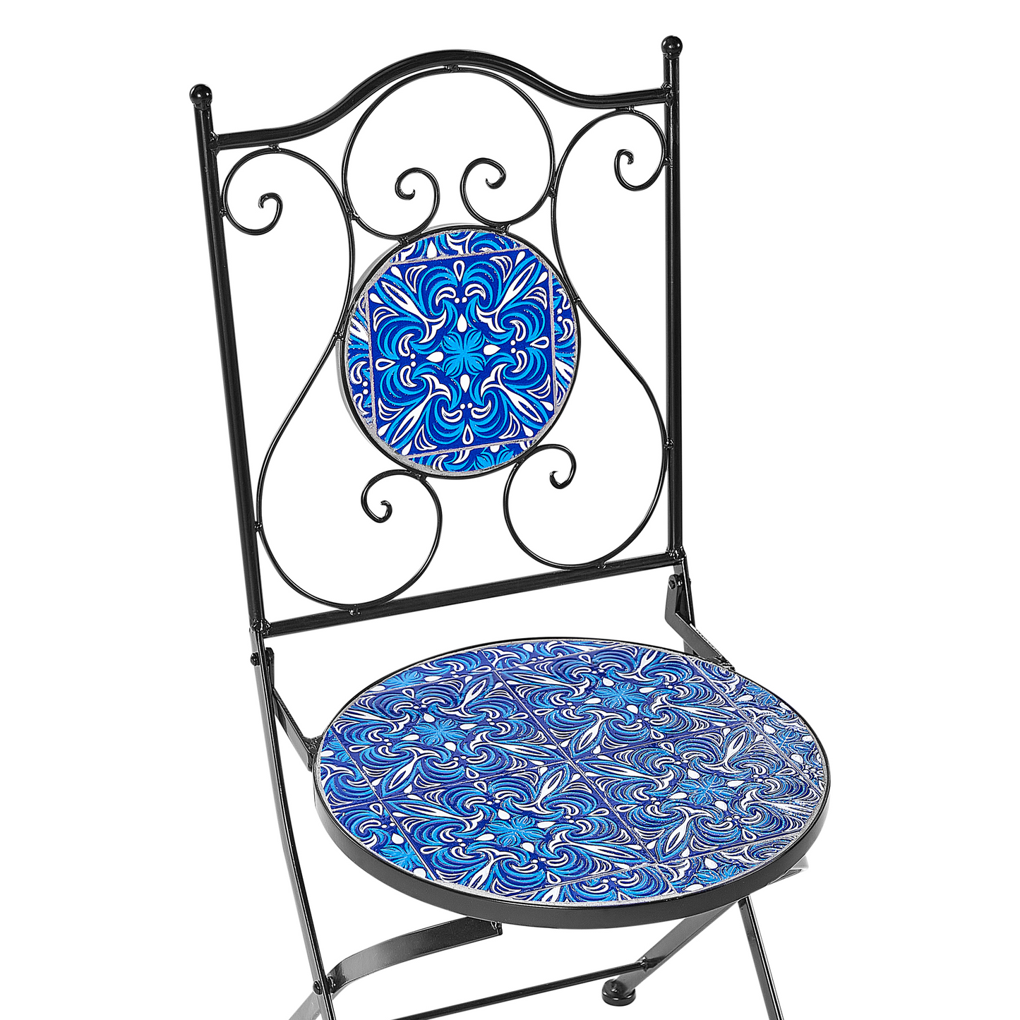 Heritage Garden Bistro Set Black Metal Table And 2 Chairs Blue Mosaic