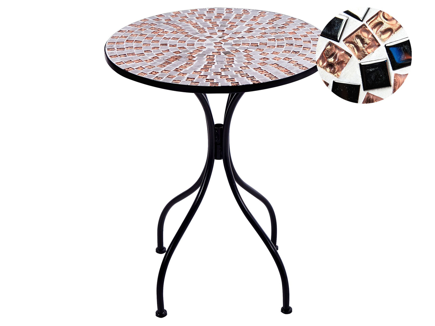 Garden Bistro Table Black Metal 60cm Mosaic Tiles Pattern