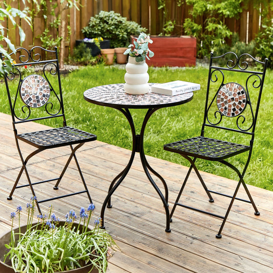 Heritage Garden Folding Chairs Set Of 2 Black Metal Mosaic Backrest Vintage Style