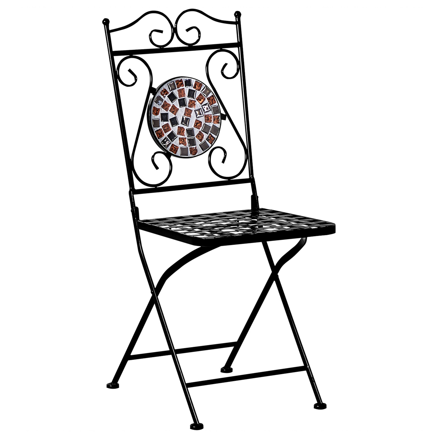 Heritage Garden Folding Chairs Set Of 2 Black Metal Mosaic Backrest Vintage Style