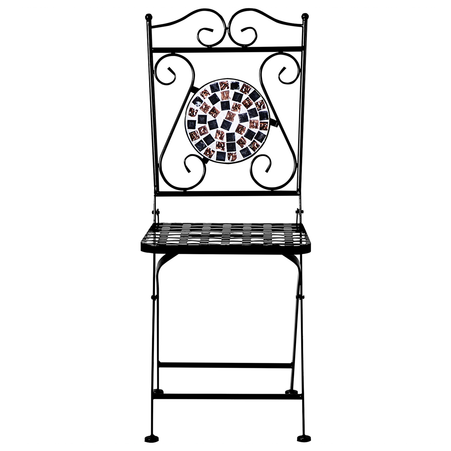 Heritage Garden Folding Chairs Set Of 2 Black Metal Mosaic Backrest Vintage Style