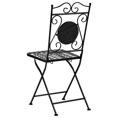 Heritage Garden Folding Chairs Set Of 2 Black Metal Mosaic Backrest Vintage Style