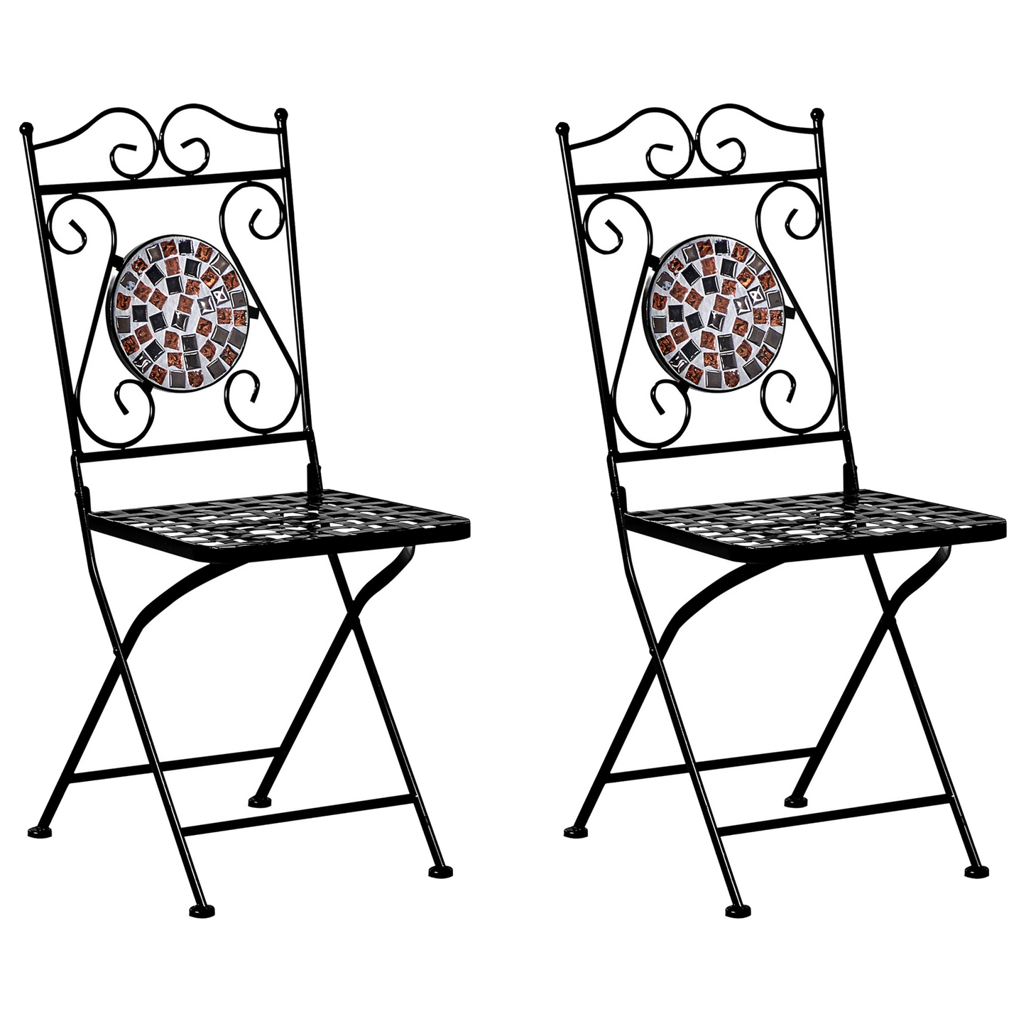 Bistro Set Black Metal Table Foldable Chairs MosaicTiles